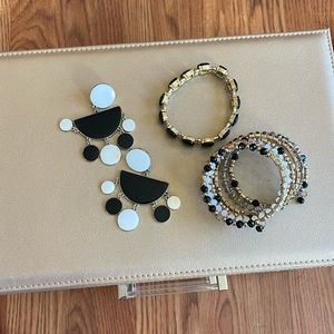 Vintage Black and White Costume Statement Jewelry - Bracelets and Earrings